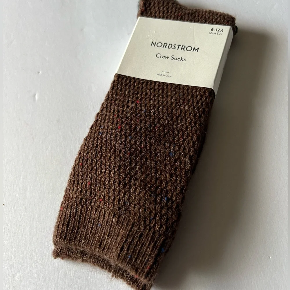 NORDSTROM MENS CREW SOCKS ACRYLIC/WOOL BLEND BITTER BROWN HEATHER OS NWT